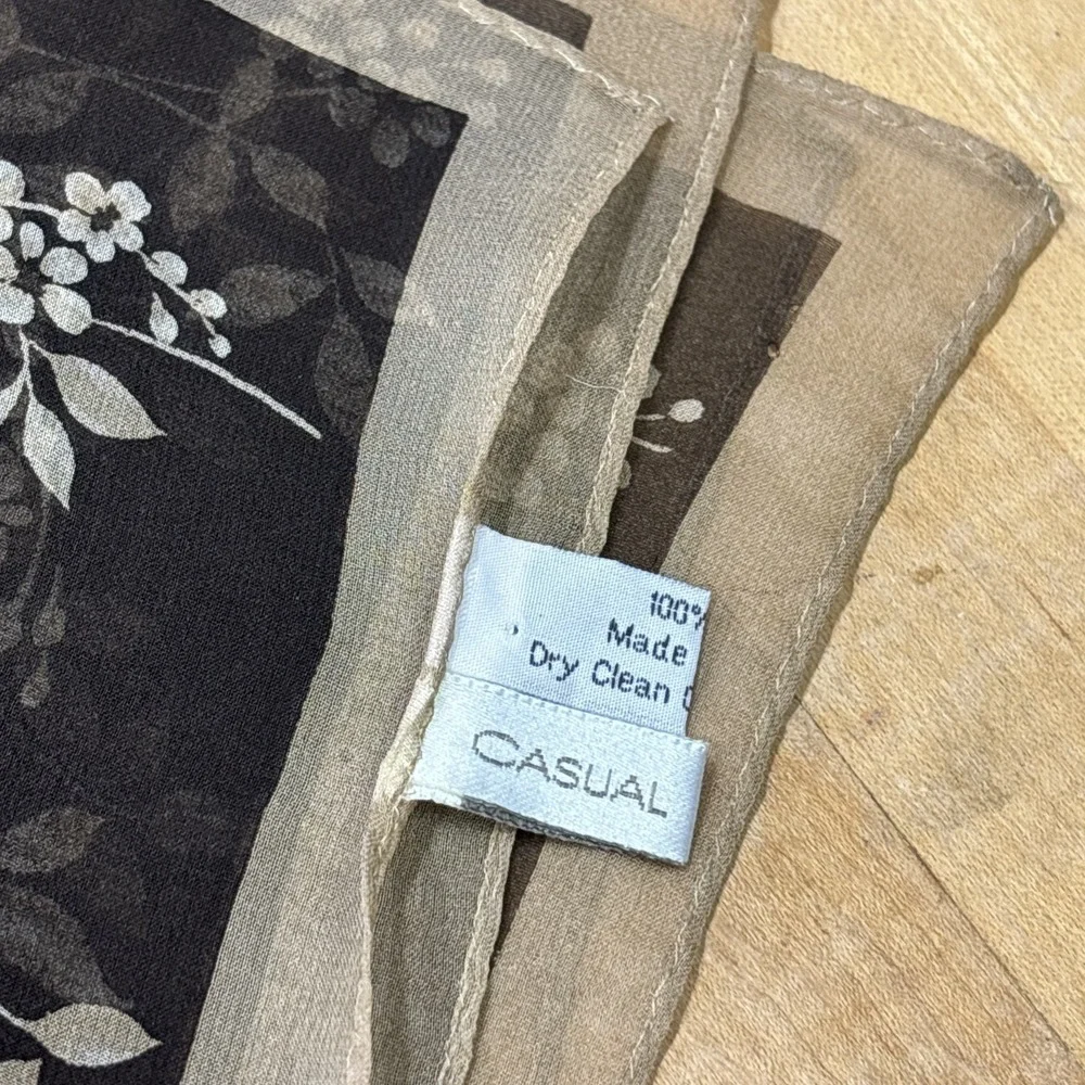 Vintage Casual Corner 100% Silk Head Scarf Floral Sheer Brown Hair Wrap